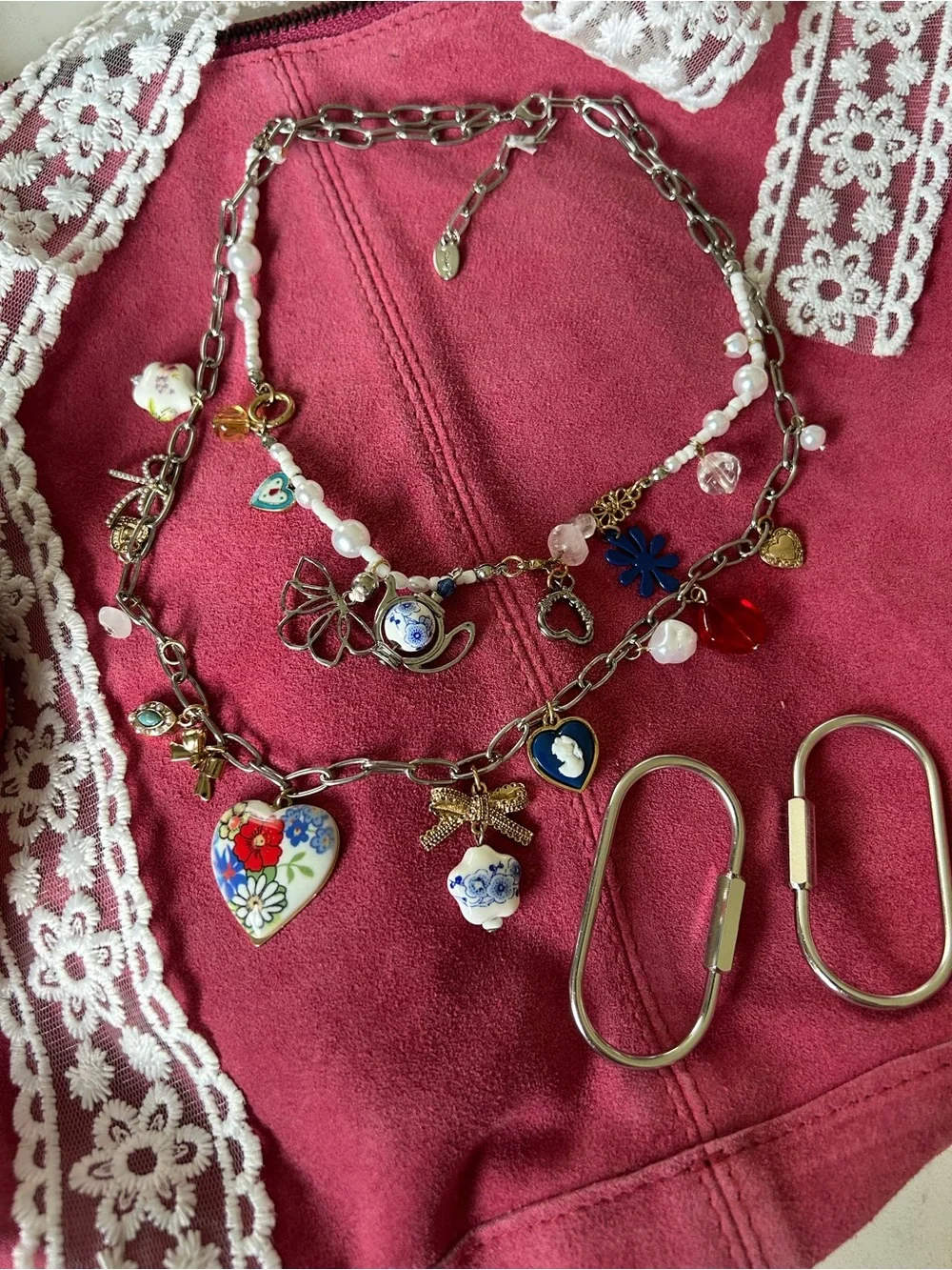 Free People Roma Suede Tote in Raspberry-Maxamillion, Strawberry Charms, & Scarf